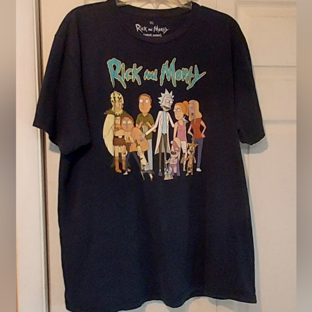 Rick And Morty Shirt XL Tee T Shirt Cartoon Network Adult Swim Navy Blue READ